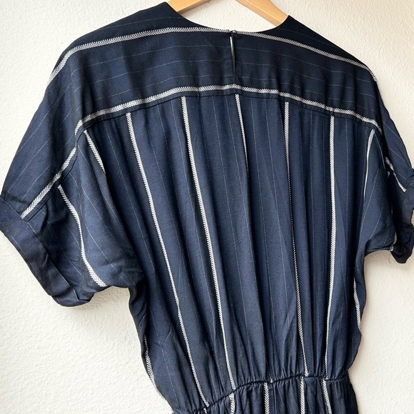 Maje Pandora Navy Blue Woven Stripe Twill Jacquard Jumpsuit Panti Marine Sz 38 M - Picture 10 of 14